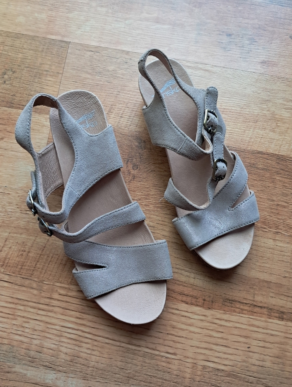 Dansko Women's Taupe Suede Slingback Wedge Sandals - Comfortable Strappy Design